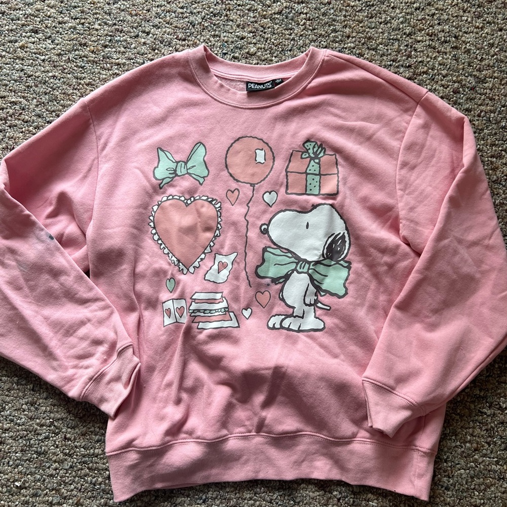 Peanuts Pink Crewneck Sweater with Cartoon Design